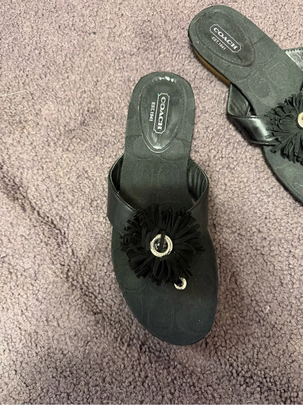 Coach Black Floral Appliqué Slide Mules